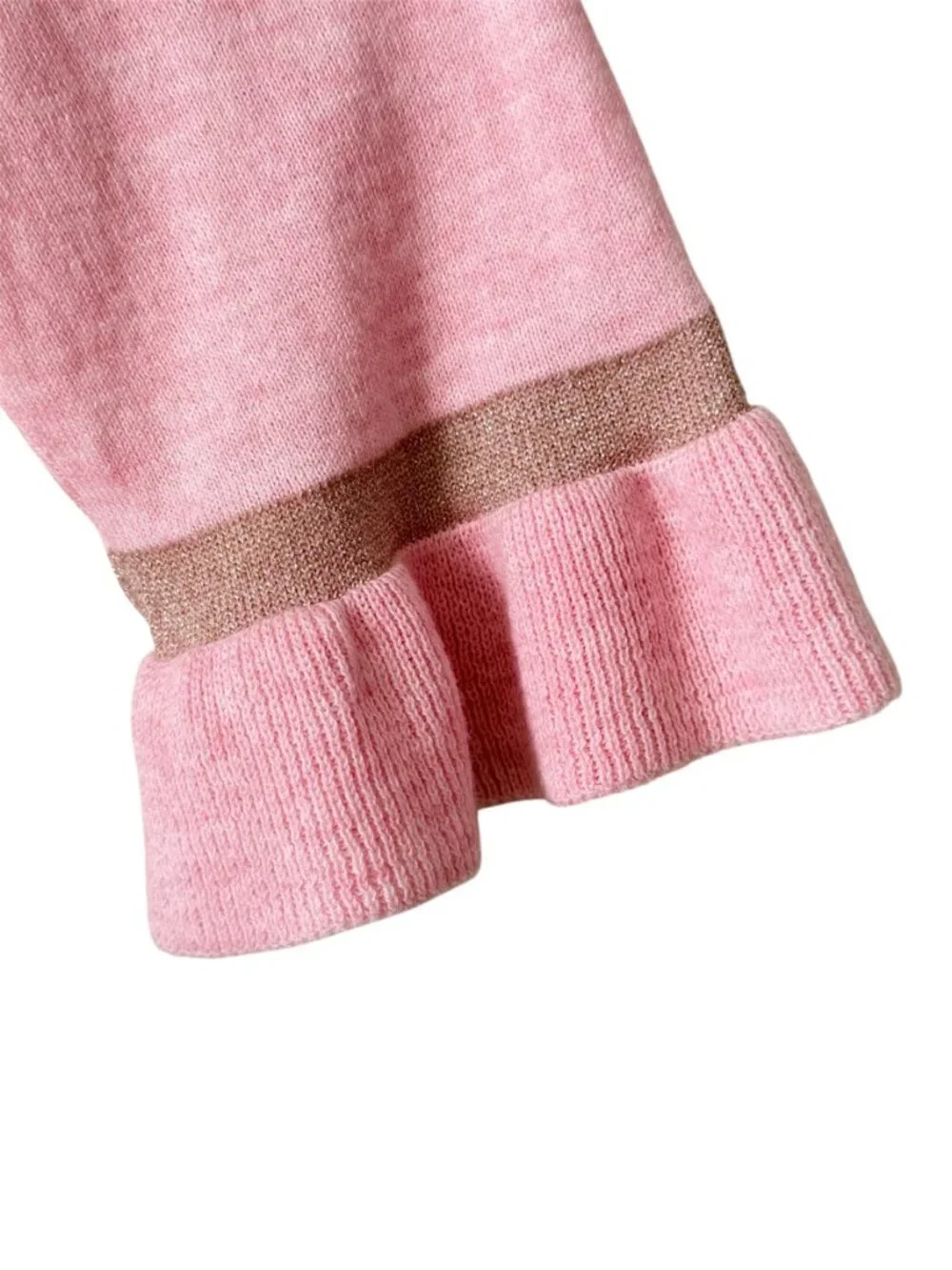 Lilly Pulitzer Charla Ruffle Cuff Coolmax Pink Metallic Trim Pullover Sweater M